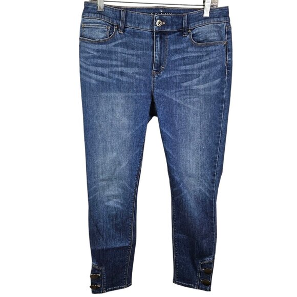 White House Black Market Jeans The Skinny Ankle Embellished Mid Rise Blue Size 6 - Picture 11 of 11